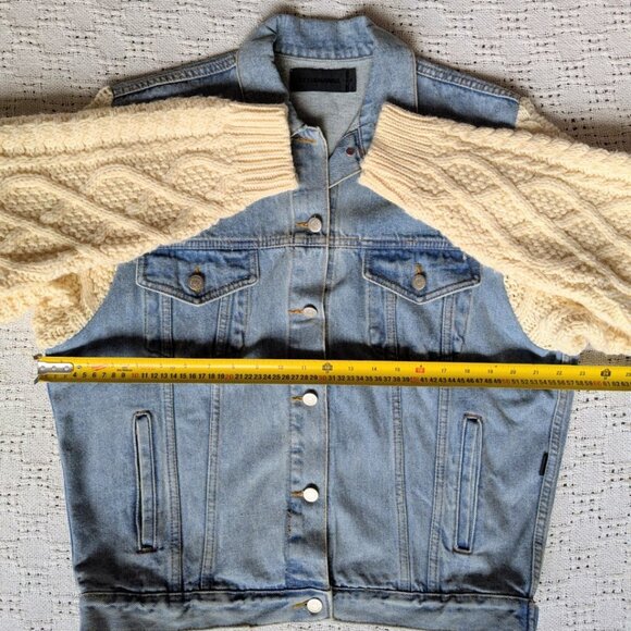 STYLENANDA Women's Denim Jean Jacket with Knit Sleeves Size F (Free), Fits S/M/L - Picture 6 of 10